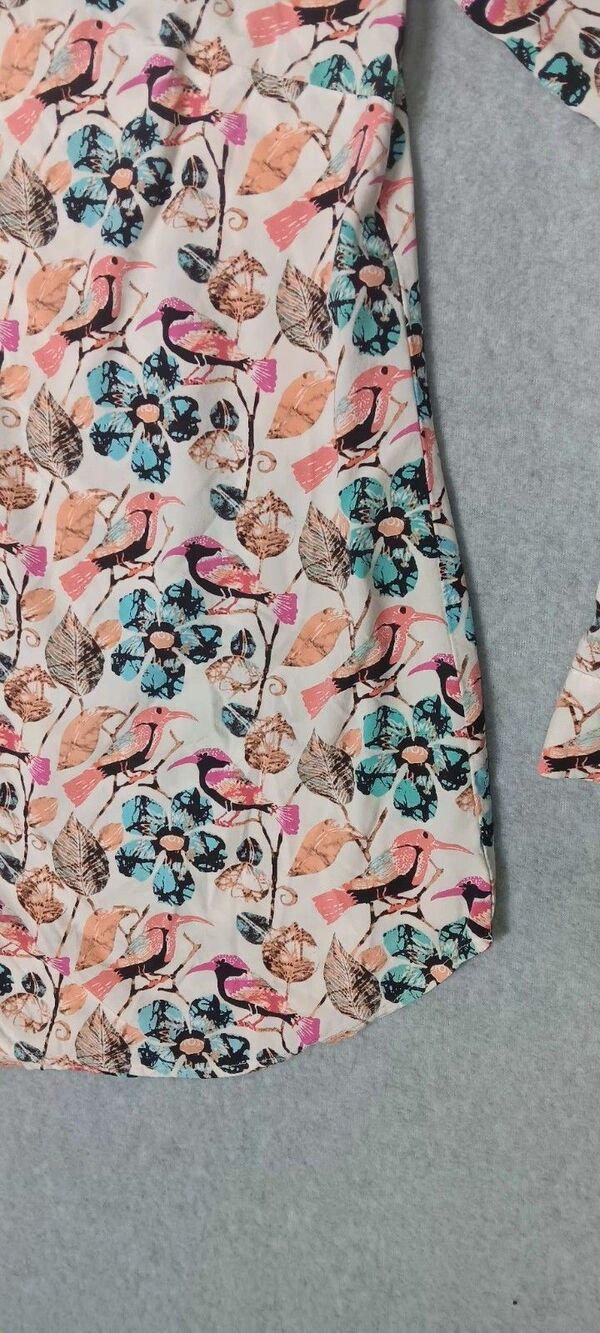 Talbots Long Roll Tab Sleeve Button Up M Floral Bird Print Artsy Career Casual - Picture 7 of 12